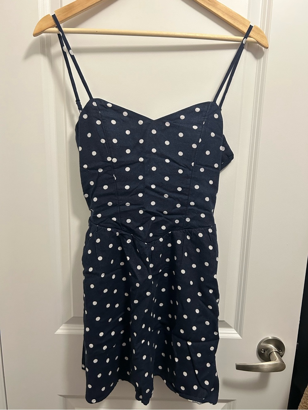 NWT Hollister Open Back Linen Blend Dress XS polkadot